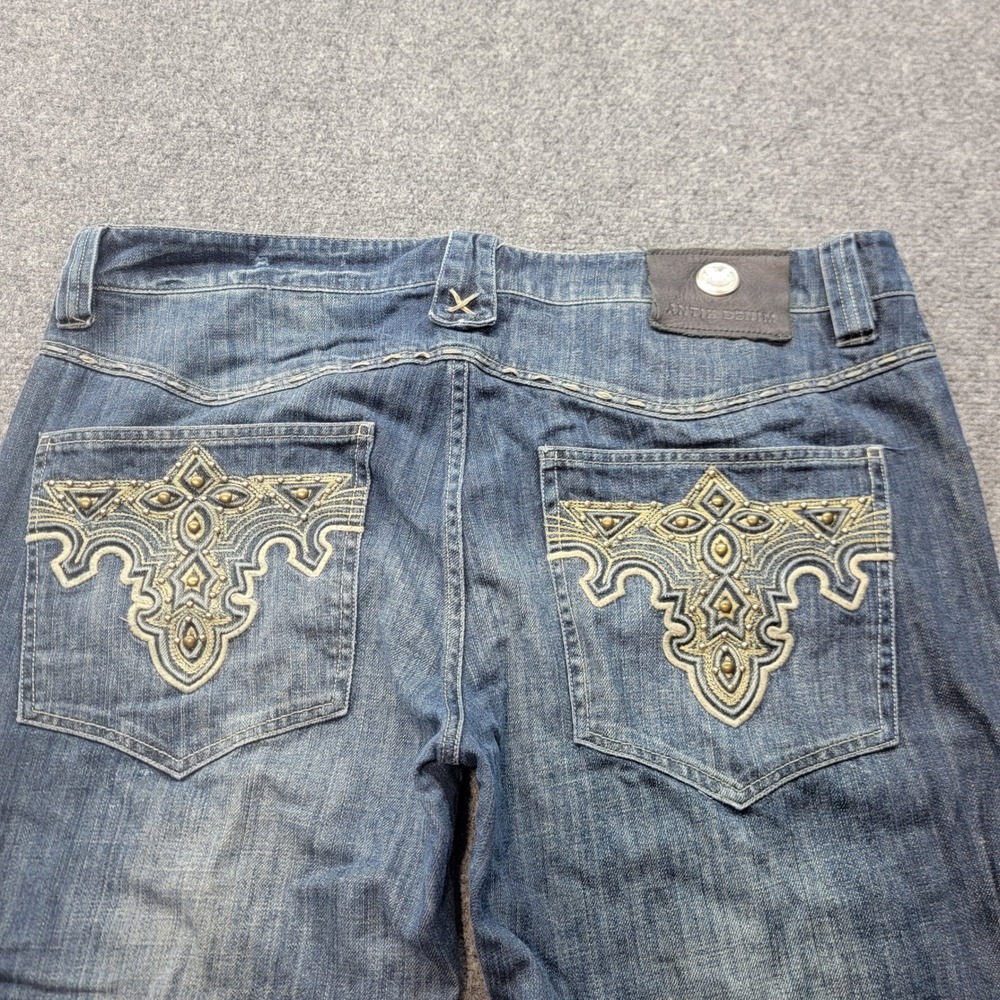 Vintage Antik Denim Mens Bootcut Jeans Blue Embroidered Studded Pockets 36